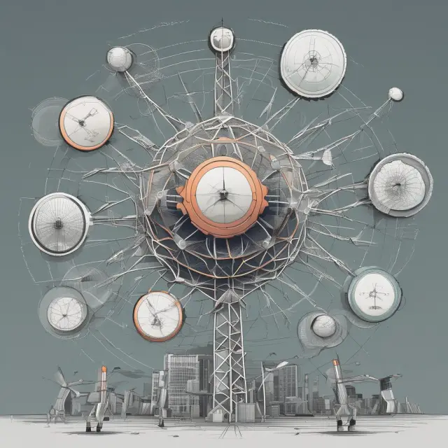 Image of a scale balancing risks (represented by weights), regulations, and operational challenges (gears) within a hub and spoke structure.