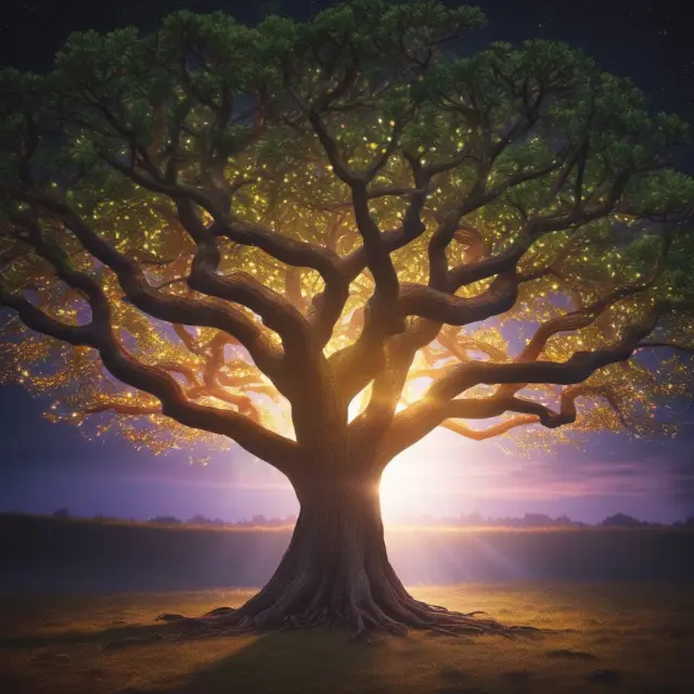 A glowing tree symbolizing the master fund, with branches extending as spokes representing multiple feeder funds, depicting hub and spoke structure
