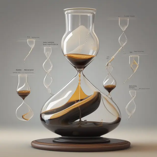 Visualization of Hubbert Curve with oil flowing from an hourglass, illustrating the concept of finite resource production life cycles.