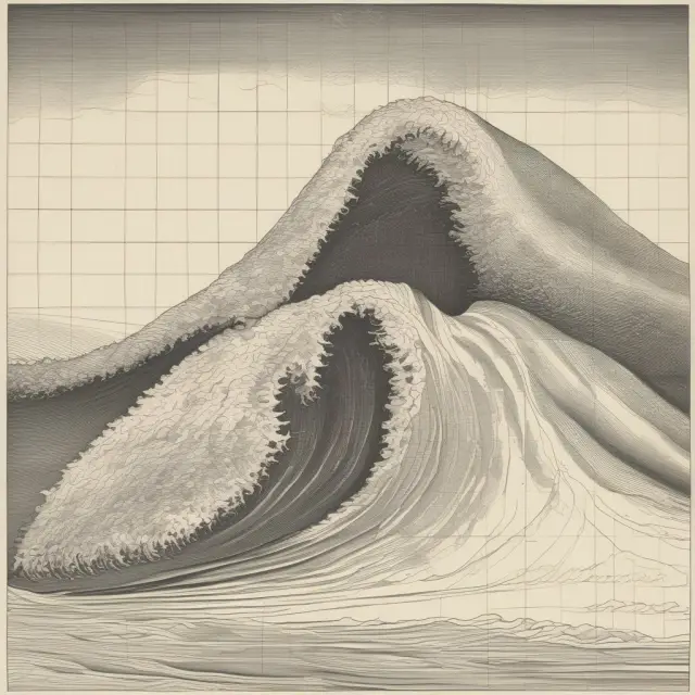 The Hubbert curve, depicted as a symmetrical wave, meets the oscillating market cycles representing economic trends and investor behavior