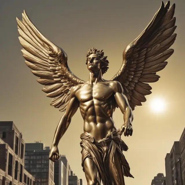 Wax figure of Icarus flying towards a blazing sun, illustrating the risks of excessive pride in the business world