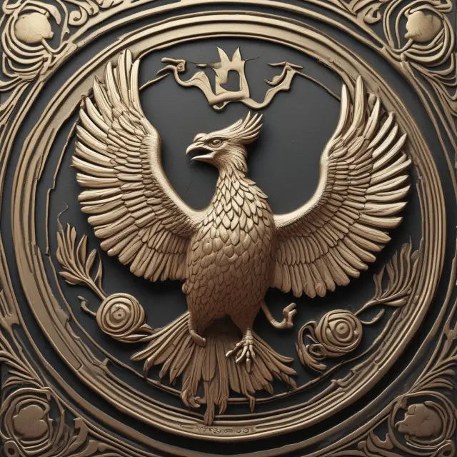 An image of a mythical phoenix rising from the ashes of an old forint coin, representing Magyar Nemzeti Bank