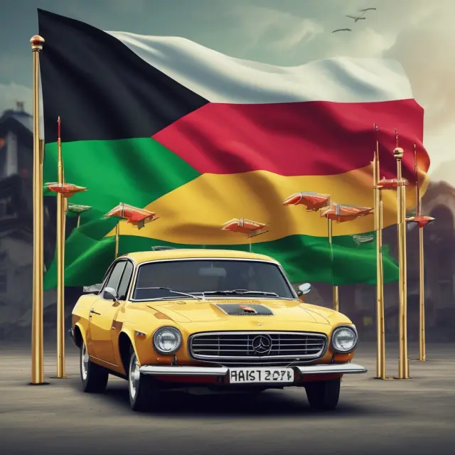 Golden arrows depicting export flow from Hungarian car factories to the German market