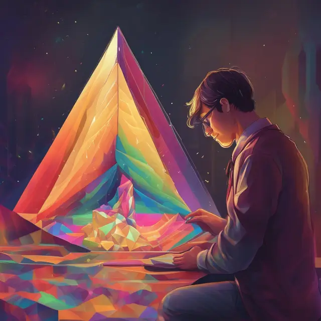 A scholar meticulously examines a shifting, multicolored yield curve through a kaleidoscope, symbolizing the calculation of derivative values using the Hull-White Model