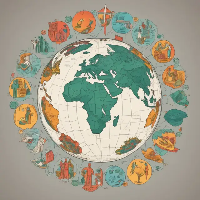 Globe decorated with multiple indices symbolizing health, education, gender equality, and environmental sustainability indicators in human development.