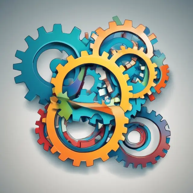 Image of three interconnected gears representing HR planning challenges: employee turnover, globalization, and technology