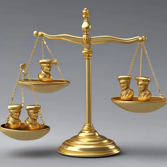 A balance scale with gold human heads on each side, representing the significance and impact of investing in human capital