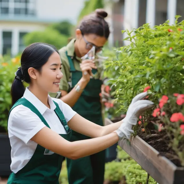 HR manager tending to a lush garden representing human capital investment through education and training