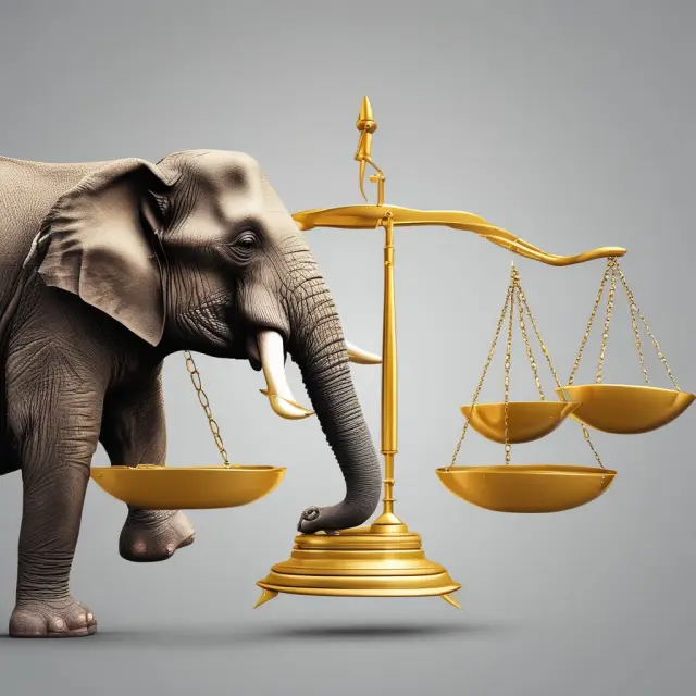 Elephant with golden scales balances HR responsibilities: compensation, recruitment, retention, firing & legal compliance