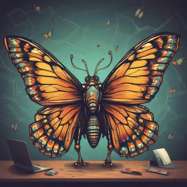 An HR department bull morphs traditional tasks (payroll, recruitment) into technological butterflies for streamlined processes