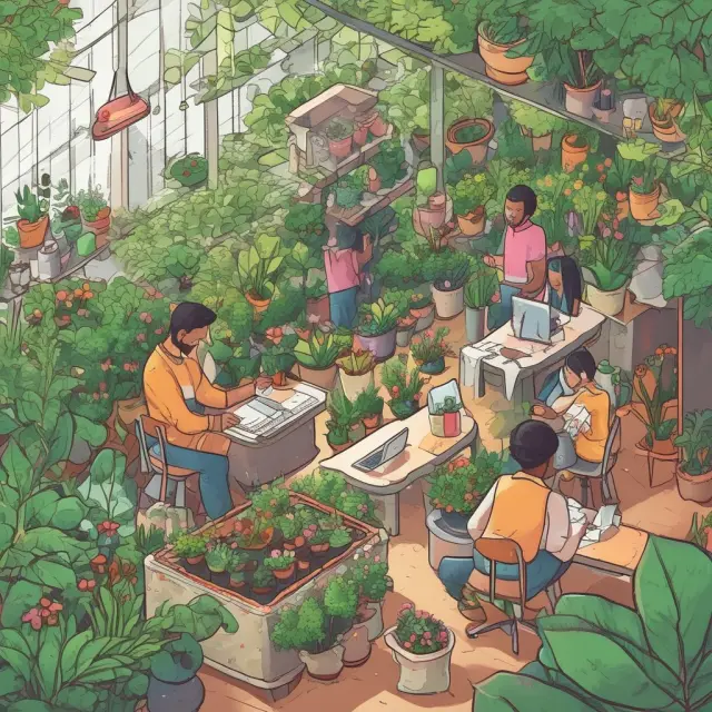 An HR department tendering a flourishing garden of employees, utilizing data, continuous improvement, diversity & inclusion initiatives, and technology to cultivate growth.