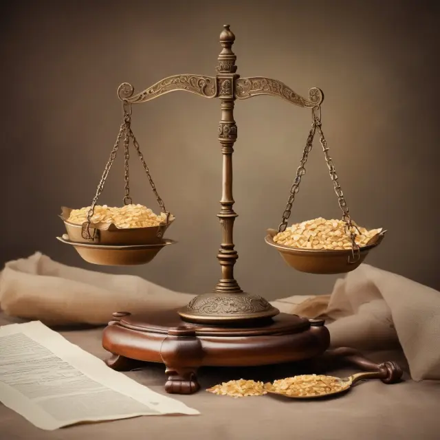 An old-fashioned balance scale with CWT unit for measuring agricultural produce against ancient parchment scrolls