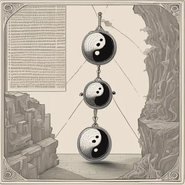 A yin-yang scale symbolizing the intricate valuation of hung convertibles, featuring bond cash flows represented by solid coins and stock option potential shown as floating coins.