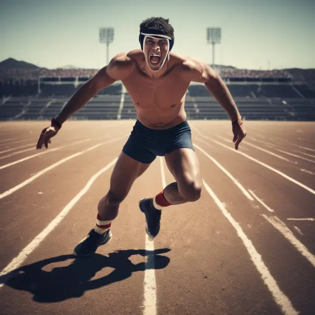 A wrestler triumphantly clearing a hurdle on a racetrack, signifying the evaluation of investment opportunities based on hurdle rates