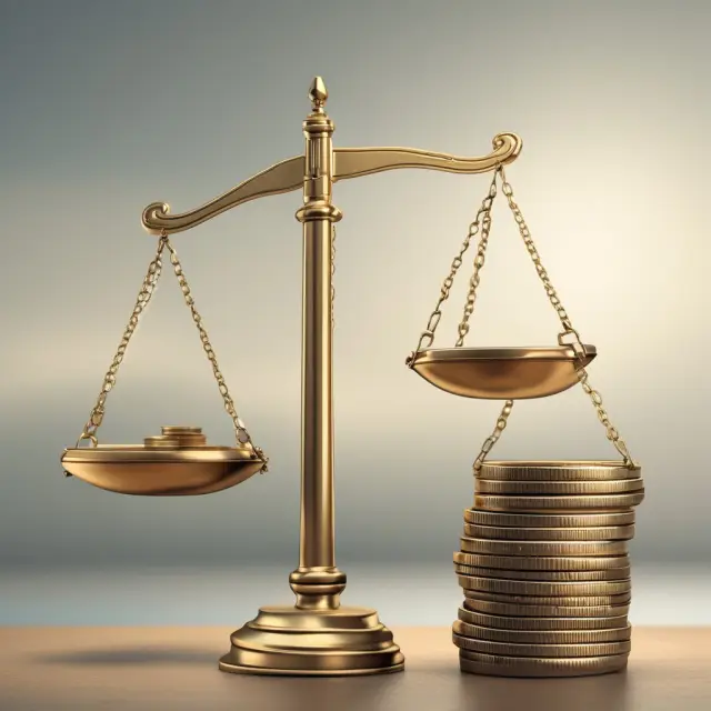 A golden set of scales weighing financial risks against returns. Each pan holds hurdle rate coins symbolizing WACC and IRR methods.