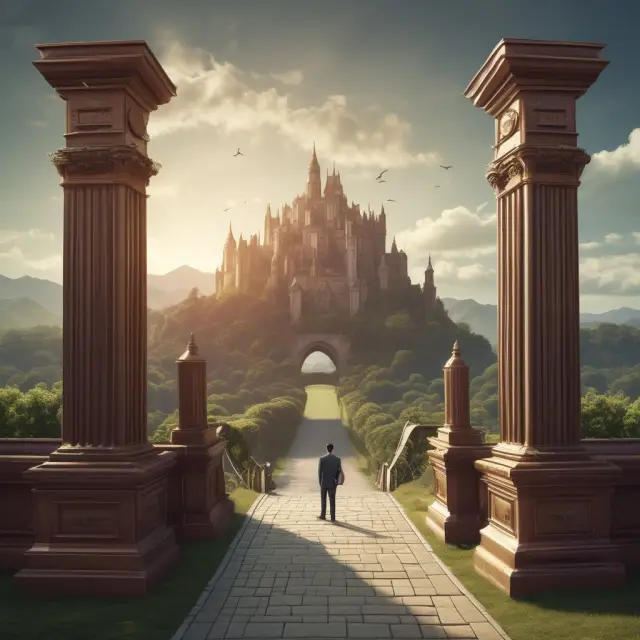 A castle with an open gate representing viable investments, and a hurdle rate keeper evaluating projects as potential invaders