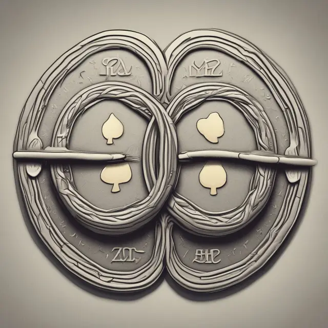 An image of two stylized coins - one gold and steady, the other silver and changeable - intertwined to represent the blend of fixed and variable components in a hybrid annuity.