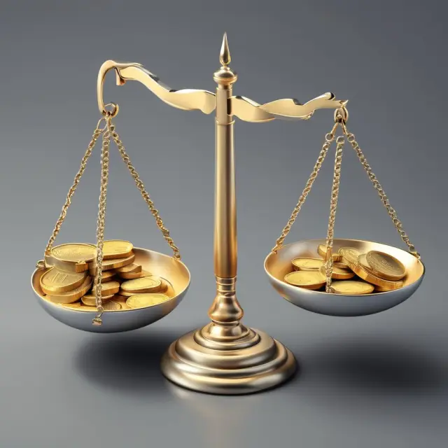 Visualization of a balance scale with gold coins symbolizing growth and silver coins illustrating stability in a hybrid annuity.