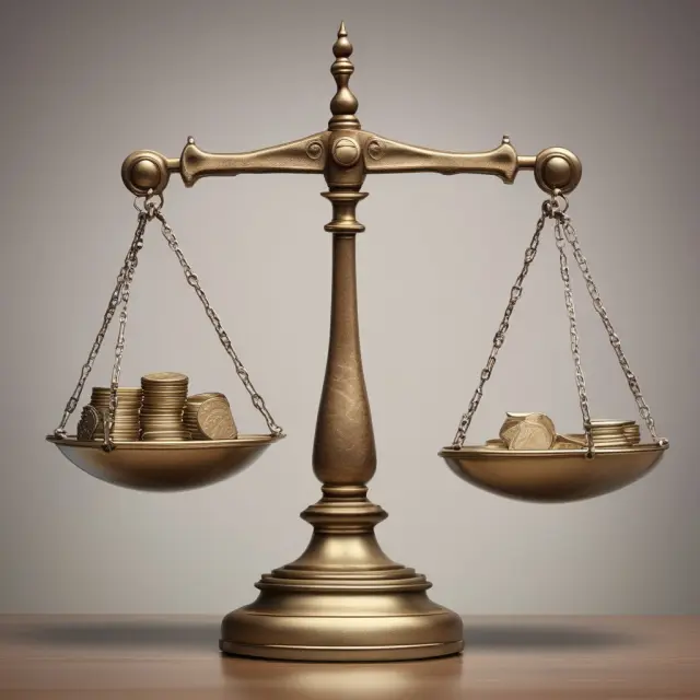 Scale comparing hybrid annuity benefits (visualized as an object) against various investment fees (represented as coins)