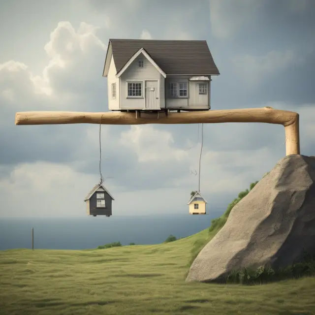 Visualization of hybrid adjustable-rate mortgage (ARM) index rates as a seesaw, representing mortgage payment fluctuations during adjustment periods