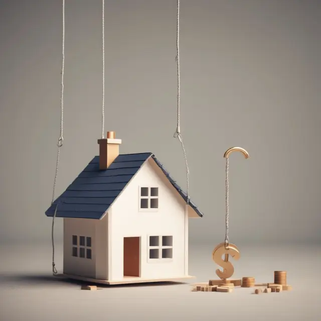 A mortgage with a pendulum swinging between interest rate caps and floors, representing the stability provided by these features in hybrid ARM loans