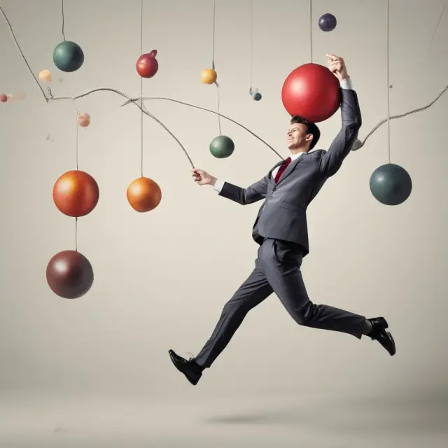 An agile juggler skillfully managing 60% growth balls and 40% stabilizing ropes for balanced and blend hybrid funds
