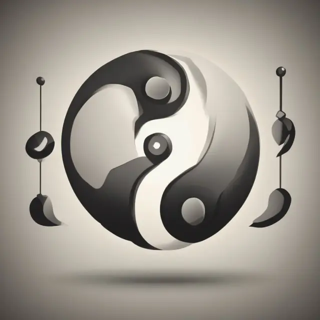 A yin-yang scale with one side representing a bond, the other an equity share, symbolizing convertible bonds