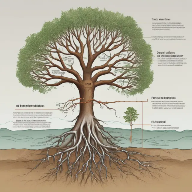 A tree illustrating the historical development of hydraulic fracturing as a method for oil and gas production. Roots symbolize origins, branches represent advancements.