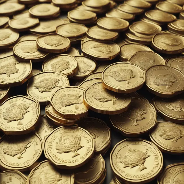 Golden coins flowing backward in a tide, representing the concept of hyperdeflation and decreasing economic value