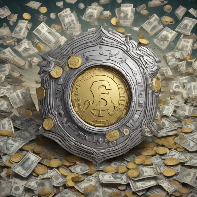 Golden shield with precious metals and Treasury securities, safeguarding investments against hyperinflation