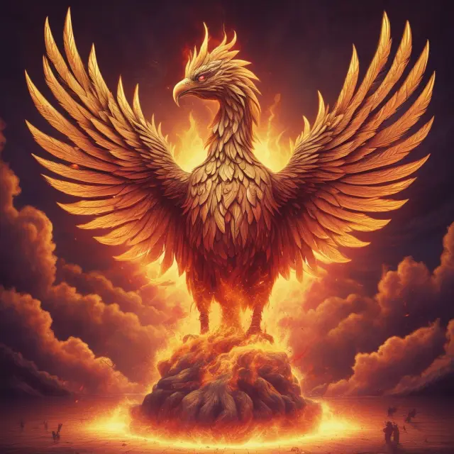 A mythical Phoenix symbolically burning away common misunderstandings and misconceptions about hyperinflation, with facts and knowledge taking flight from its ashes