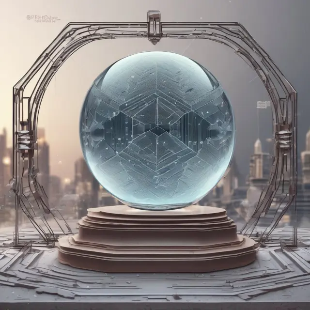 A crystal ball showcases complex blockchain data from Hyperledger Explorer, providing advanced visualizations for analysis and understanding
