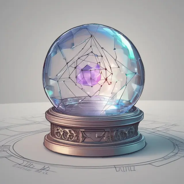 An oracle gazes into a crystal ball, revealing querying, monitoring, and security elements symbolizing Hyperledger Explorer