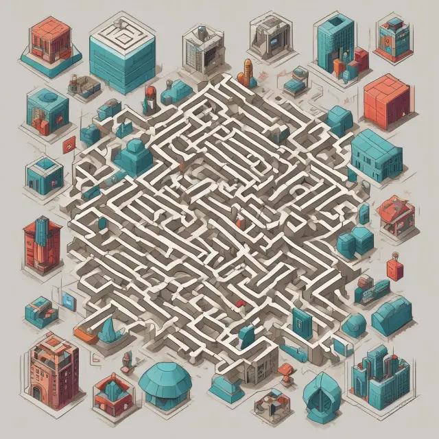 An intricate maze symbolizing the Hyperledger Fabric FAQ, guiding users to unlock blockchain knowledge for industries.