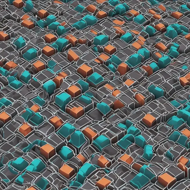 A creative visualization of the modular architecture in action: interconnected, robust blocks representing Hyperledger Fabric building an industrial network with privacy and security