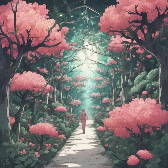 A vibrant garden teeming with unique business features, symbolizing the versatility and adaptability of Hyperledger Iroha