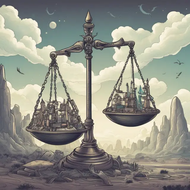 An image depicting scales balancing the advantages of permissioned and public blockchains: collaboration, control, transparency, decentralization, and censorship resistance