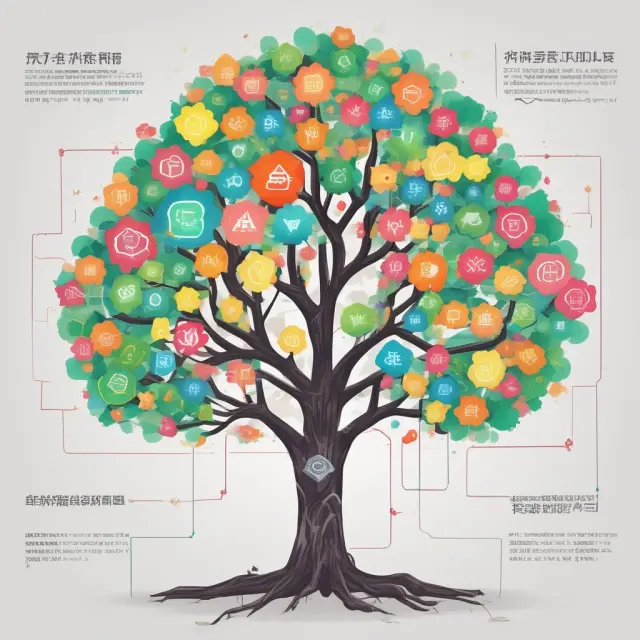 A vibrant tree blooming with flowers representing diverse industries. Each flower opens to reveal various applications of Hyperledger Iroha, symbolizing the platform