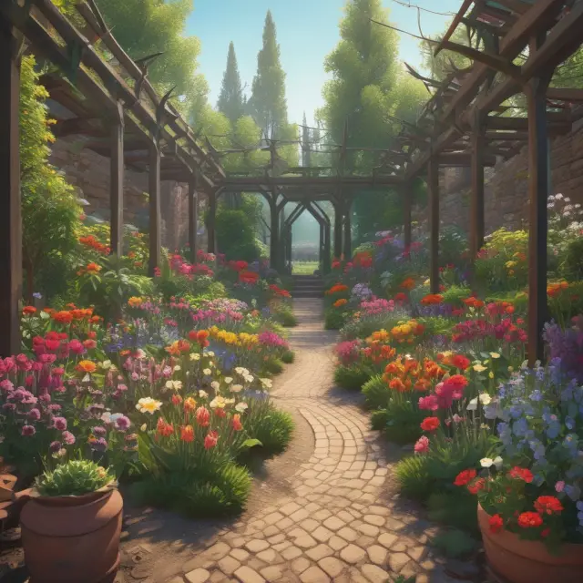 A vibrant garden filled with Sawtooth node flowers representing a successful network of configured, maintained, and secure nodes.