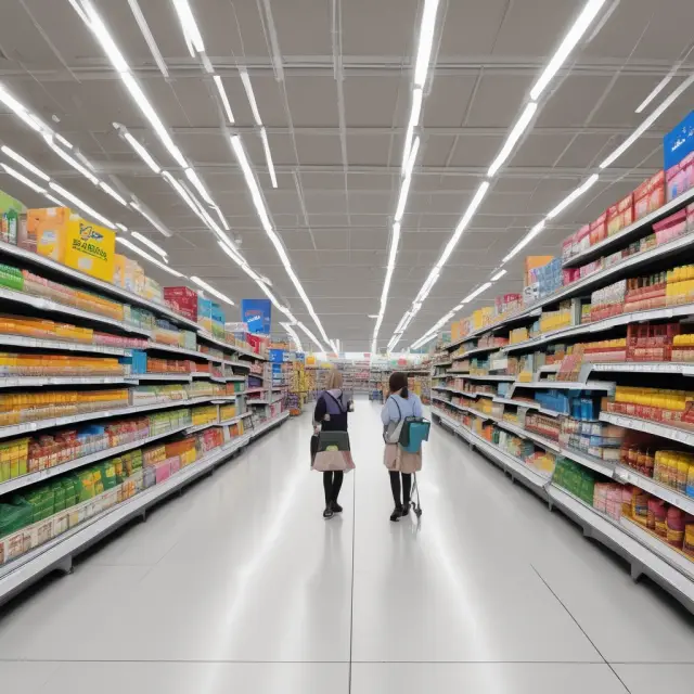 A timeline depicting the origins of hypermarkets, featuring Carrefour in France and Walmart