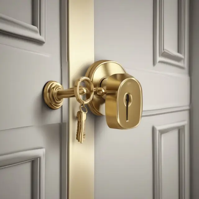 Golden mortgage key securing a house with the caption 