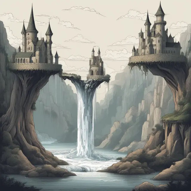 Two scales balance null (H0) vs. alternative (Ha) hypotheses. Guarded castle represents a set statistical significance level, and p-values flow like water