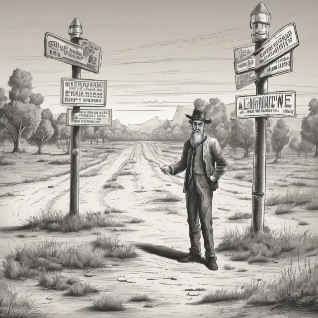 A statistician standing at a crossroads, pondering between null and alternative hypotheses represented by two paths. Enhancing financial analysis and decision-making.