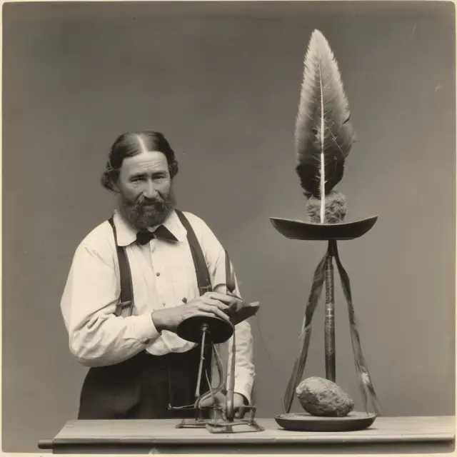 Scientist tests two hypotheses using a scale: one is represented by a lightweight feather, while the other by a heavy stone