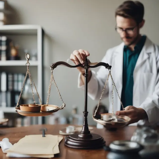 A scientist meticulously evaluating hypotheses using a balance scale and evidence