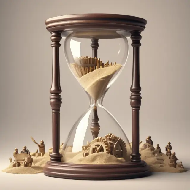 Hourglass image depicting workers and gears symbolizing the concept of hysteresis in unemployment rates