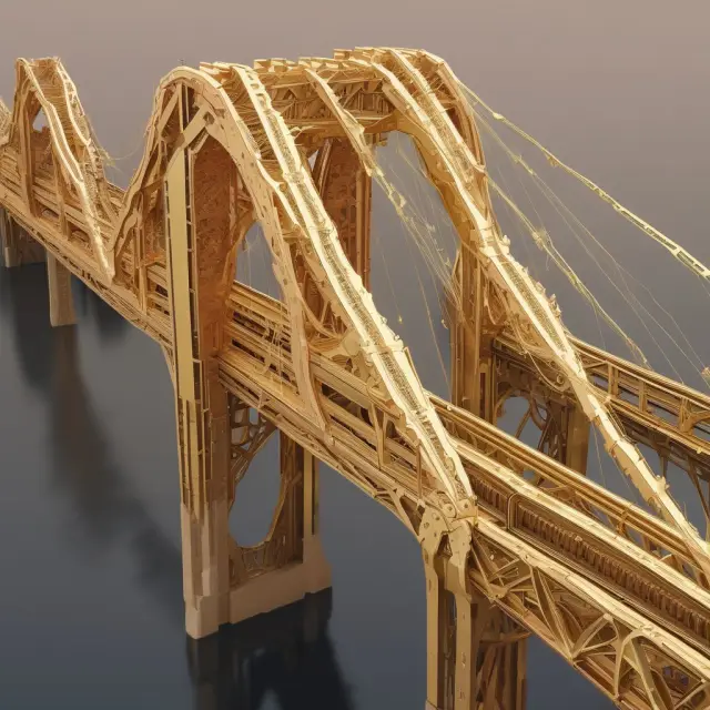 Golden bridge with interlocking gears illustrating the seamless integration and efficiency of International Bank Account Numbers (IBANs)