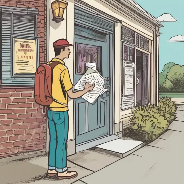 A person awaits their new IBAN at the mailbox, surrounded by documents and international symbols
