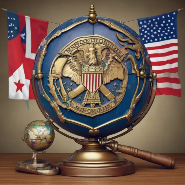 Federal Reserve gavel, state flags, and international flag on a globe: Regulating Bodies