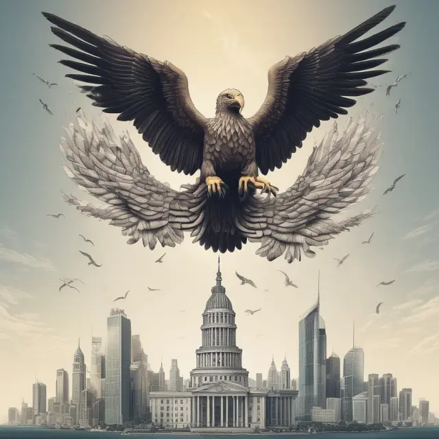 An eagle flying between two perches representing IBFs and traditional offshore banking, illustrating their comparison and contrast